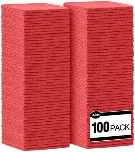 AIDEA Microfiber Cleaning Cloth Red-100PK, Soft Absorbent Shop Rags, Microfiber Towels for Cars, Kitchen Towels, Dusting Cloth for Home, Window, Cleaning Supplies, 12"×12" by AIDEAHOME
