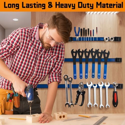 18" Magnetic Tool Holder Strip, 4 Pieces Blue Metal Tool Organizer Rack with Stainless Steel Surface, Magnet Bar for Garage Workshop, Easy To Install with Mounting Screws - Image 2