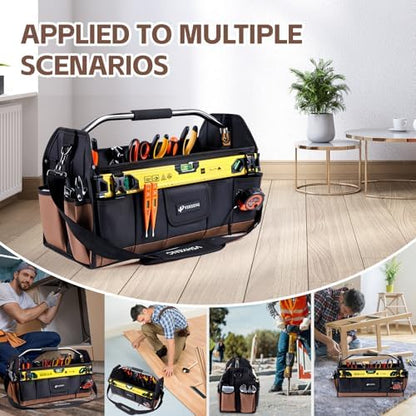 22 Inch Tool Bag, Foldable 19 Pockets Tool Tote Bags with Tool Organizer with Adjustable Shoulder Strap, Easy Carry and Easy Tool Access Open Top Tool Bag - Image 6