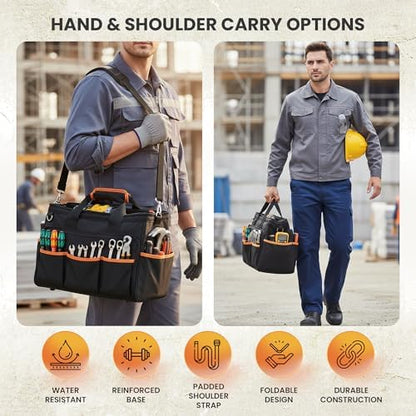 Electrician Tool Bag, 26-Pocket, 17-Inch, Potable Tool Box Organizer with Wide Mouth Opening & Padded Shoulder Strap, Water Resistant Heavy Duty Bag for Mechanics, Contractors, Plumber & Craftsmen - Image 6