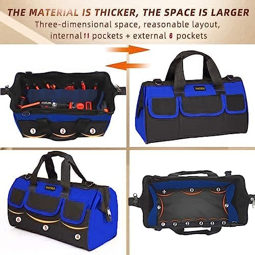 FASTECH 20 Inch Heavy Duty Tool Bag with Wide Mouth for Tool Storage,Carrier and Organizer,Tool Bag for Men/Women, Wide Mouth Tool Bag with Inside Pockets (20 Inch) - Image 4