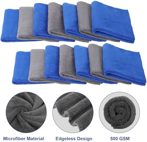 Shimeyao 30 Pcs 16 x 16 Inch Edgeless Microfiber Plush Towels for Cars Detailing Drying Wash Polishing Absorbent Cleaning Cloths, 500 GSM (Blue, Gray) - Image 3