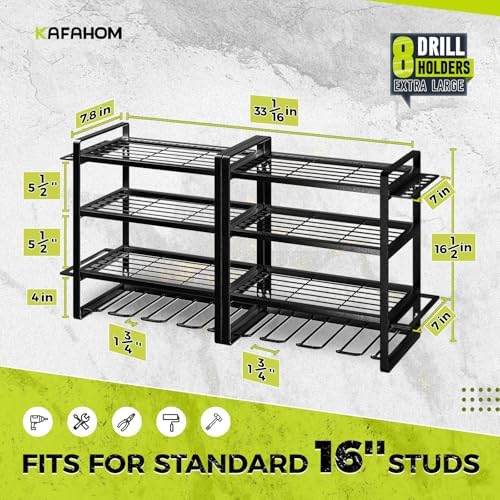 KAFAHOM Power Tool Organizer, 8 Drill Holder Wall Mount, 4 Layers Garage Tool Organizers and Storage Rack, Tool Shelf with Screwdriver/Plier/Hammer Holder - Image 5