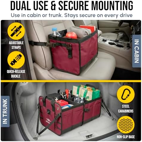 Extra Large Car Trunk Organizer - Trunk Storage - Modular Detachable Configurable Collapsible - for SUV Minivan Truck Sedan Van - 4 Compartment XXL, Cherry - Image 4