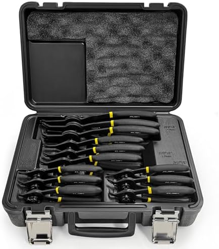 KJE 12Pcs Heavy Duty Snap Ring Pliers Set, Fixed Straight/45°/90° Jaw Tips Internal & External Circlip Pliers, Versatile Retaining Snap-Ring Pliers set for 0.038" 0.047" 0.070" 0.090" by KJE