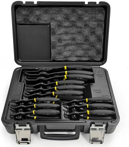 KJE 12Pcs Heavy Duty Snap Ring Pliers Set, Fixed Straight/45°/90° Jaw Tips Internal & External Circlip Pliers, Versatile Retaining Snap-Ring Pliers set for 0.038" 0.047" 0.070" 0.090" by KJE