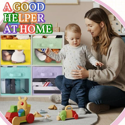 Marsui 12 Pcs Clear Cube Storage Bins Pink Collapsible Kids Storage Bins Fabric Classroom Organizer with Window for Kid Playroom Room Daycare Nursery(Pastel) - Image 4