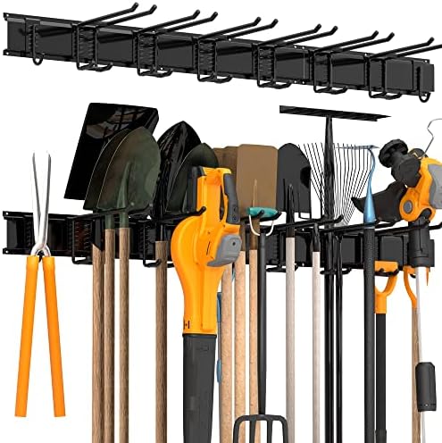Sttoraboks Garage Wall Organizer, Heavy Duty Tool Hangers for Garage Wall with 8 Double Hooks & 3 Rails, Tool Organizer Wall Mount, Garage Hanging Storage Rack for Shovel, Rake, Broom and Ski Gear by Sttoraboks