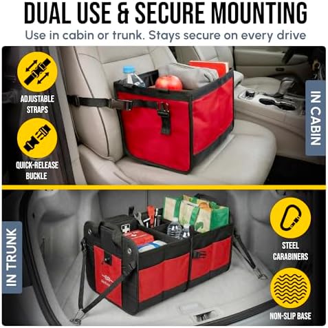 Extra Large Car Trunk Organizer - Trunk Storage - Modular Detachable Configurable Collapsible - for SUV Minivan Truck Sedan Van - 4 Compartment XXL, Red - Image 4