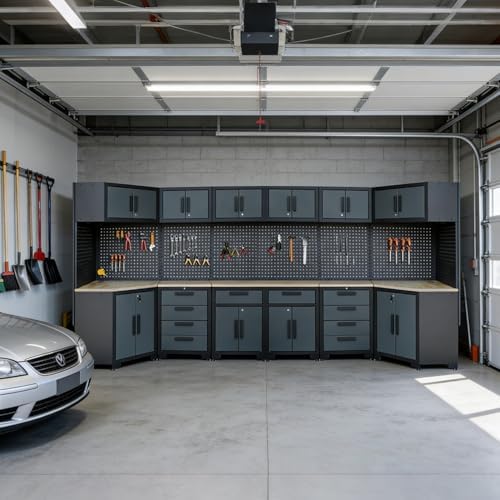 Garage Storage Cabinet System, 2×8Pcs, Black and Grey - Image 2