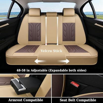 Coverado Car Seat Covers Full Set, Automotive Seat Covers Car Seat Protector Car Seat Cushion, Waterproof Leather Seat Covers for Cars, Universal Fit for Most Sedans SUV Pick-up Truck(Beige&Coffee) - Image 4