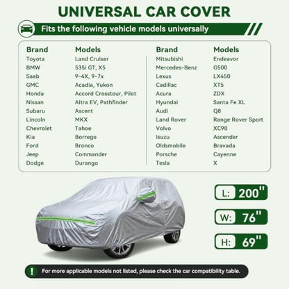 AUQDD 6-Layers Premium SUV Car Cover Waterproof All Weather Weatherproof UV Sun Protection Snow Dust Storm Resistant Outdoor Exterior Custom Form-Fit Full Padded Car Cover with Straps 188"-200" K8 - Image 2