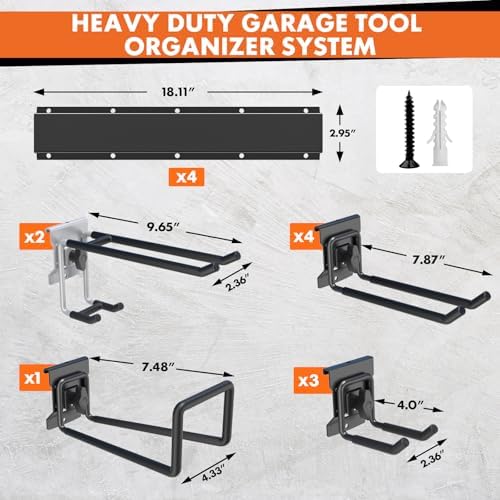 64'' Garage Tool Organizer Wall Mount, 620lbs Heavy Duty Metal Storage Rack | Adjustable Hooks Garden Tool Organization System | Anti-Rust Shed Rack for Hanging Shovel, Rake, Broom, Snowboard - Image 6