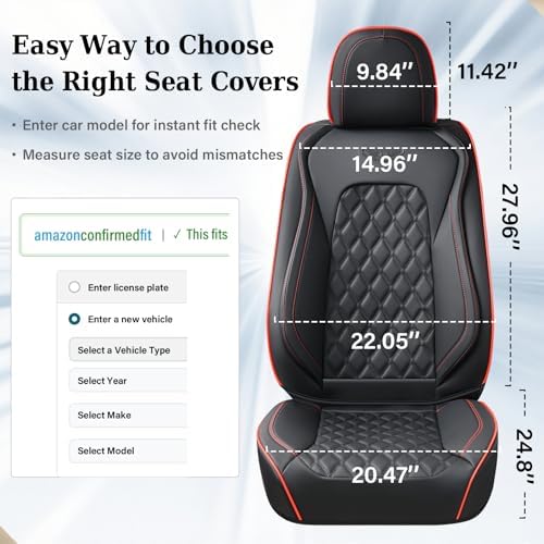 Coverado Front Seat Covers, Wear-Resistant Stain-Proof Cushions, Universal Fit for Most Vehicles, Waterproof Car Seat Protectors, Automotive Seat Covers-Red & Black Line Design - Image 6