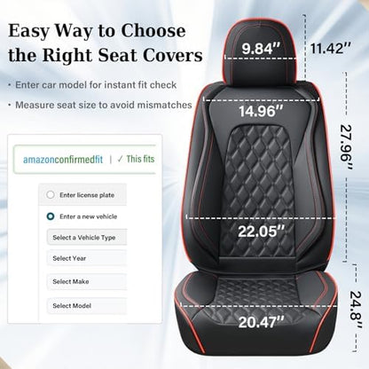 Coverado Front Seat Covers, Wear-Resistant Stain-Proof Cushions, Universal Fit for Most Vehicles, Waterproof Car Seat Protectors, Automotive Seat Covers-Red & Black Line Design - Image 6