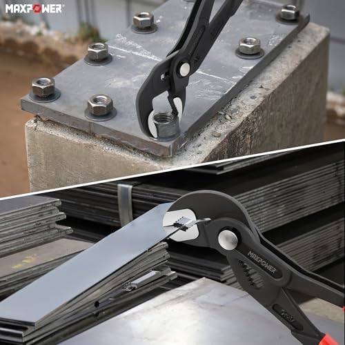 MAXPOWER 10" & 12" Tongue and Groove Pliers, Push-Button Adjust, V-Jaw - Image 6