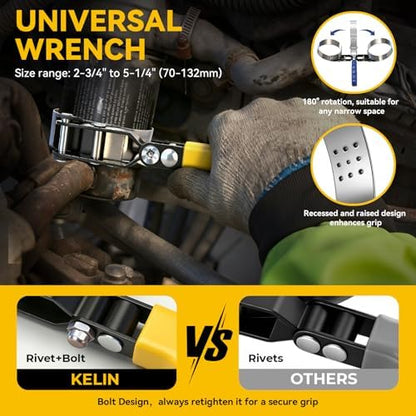 KELIN Oil Filter Wrench Set 8PCS, 9"&12" Oil Filter Pliers | 4 Swivel Band Wrenches (2-3/4" to 5-1/4") | 3-Jaw Universal Adapter for 3/8" 1/2" Ratchet, Oil Filter Removal Tool for Car Truck SUV ATV - Image 3