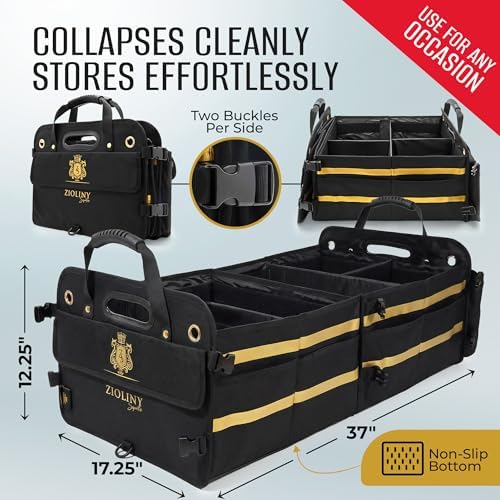 Zioliny Car Trunk Organizer for SUV Large Trunk Storage with Removable Dividers, Heavy Duty Oxford Cargo Holder, Non-Slip Base, Collapsible Storage Box for SUV, Sedan, Truck - Image 5