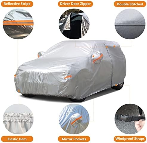 SEAZEN SUV Car Cover Waterproof All Weather, Outdoor Car Covers for Automobiles with Zipper Door, Hail UV Snow Wind Protection, Breathable Oxford Cloth Universal Full Car Cover(Length 191" to 200") - Image 2