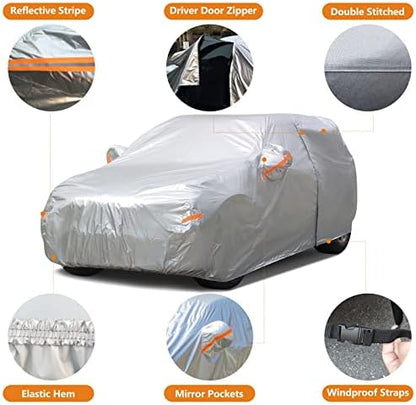 SEAZEN SUV Car Cover Waterproof All Weather, Outdoor Car Covers for Automobiles with Zipper Door, Hail UV Snow Wind Protection, Breathable Oxford Cloth Universal Full Car Cover(Length 191" to 200") - Image 2