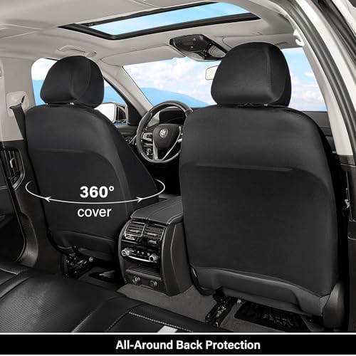 Coverado Leather Car Seat Covers Full Set & Carbon Fiber, Waterproof and Durable All Weather Protector, Universal Fit for SUV, Pickup Truck, Sedan, Automotive Vehicle Interior, Black&White - Image 3