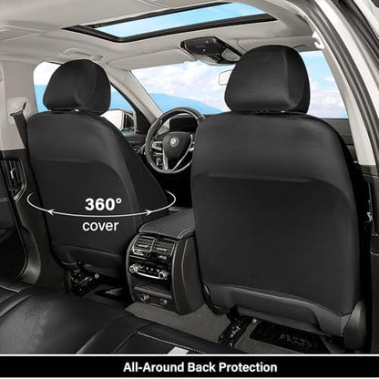 Coverado Leather Car Seat Covers Front Seats & Carbon Fiber, Waterproof and Durable All Weather Protector, Universal Fit for SUV, Pickup Truck, Sedan, Automotive Vehicle Interior, Black&White - Image 2