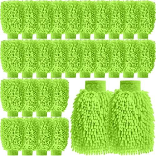 24 Pack Car Wash Mitts Bulk Microfiber Wash Mitts, Lime Green by Funnysoft
