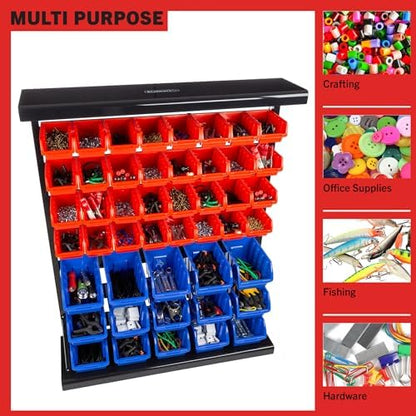 47-Bin Garage Organization Rack (15 Large, 32 Small) - Tabletop or Wall Mount Steel Rack with Removable Stackable Garage Storage Bins, Small Parts Organizer for Hardware or Office Supplies by Stalwart - Image 5