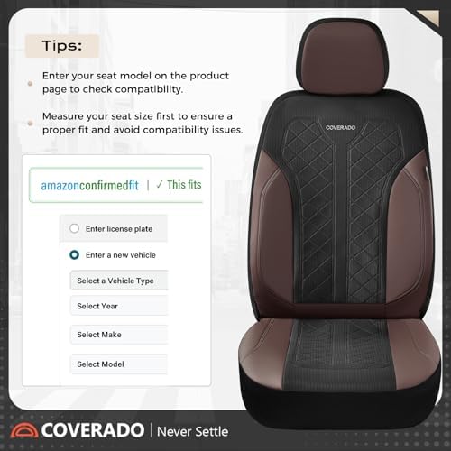 Coverado Seat Covers for Car 5 Seats, Leather Car Seat Covers Fullset, Breathable Mesh Front and Rear Protectors, Coffee Luxury Automotive Covers, Universal Fit for SUV, Truck, Sedan - Image 5