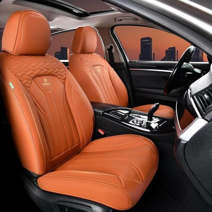 FLORICH Car Seat Covers Full Set Orange Seat Cover Front Seats and Back Leather Seat Covers for Cars Waterproof Car Seat Cushion Universal Car Seat Protector Fit for Most Cars Trucks SUVs - Image 2
