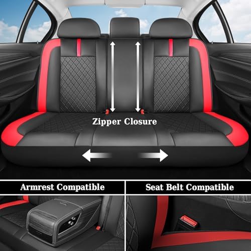 Coverado Red Car Seat Covers Full Set, Waterproof Front Seats Back Seat Cover, Leather Car Seat Cushion Universal Fit for Most Cars - Image 5