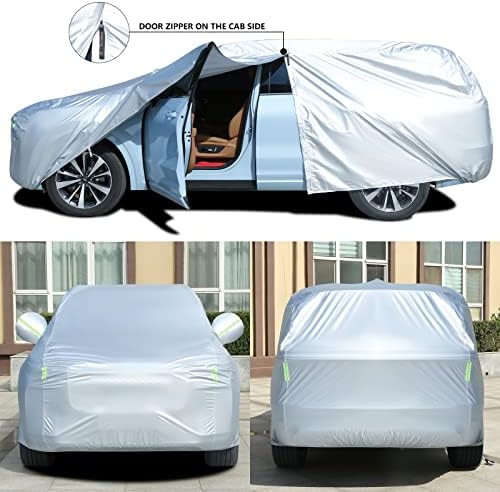 Tecoom Light Shell Waterproof UV-Proof Windproof Car Cover Classic Zipper Design for All Weather Indoor Outdoor Fit 206-215 Inches Full-Size SUV - Image 2
