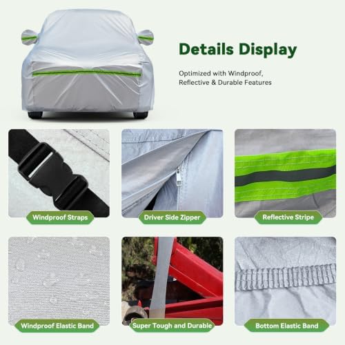 AUQDD 6-Layers Premium SUV Car Cover Waterproof All Weather Weatherproof UV Sun Protection Snow Dust Storm Resistant Outdoor Exterior Custom Form-Fit Full Padded Car Cover with Straps 205"-216" K10 - Image 6