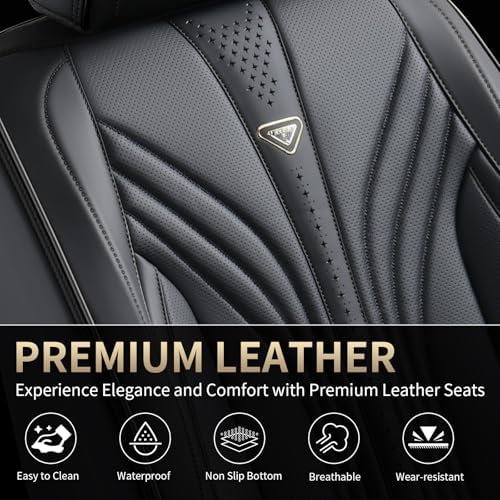 FLORICH Car Seat Covers, Black Leather Car Seat Covers Front Seats, Premium Leatherette Car Seat Cushion for Cars, Automotive Seat Protectors Universal Fit for Most Sedans Cars SUV Trucks - Image 5