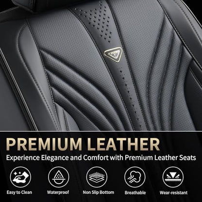 FLORICH Car Seat Covers, Black Leather Car Seat Covers Front Seats, Premium Leatherette Car Seat Cushion for Cars, Automotive Seat Protectors Universal Fit for Most Sedans Cars SUV Trucks - Image 5