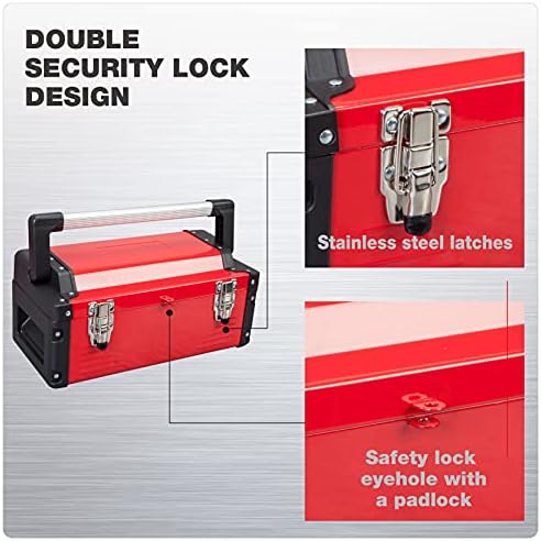 Jack Boss Metal Tool Box Steel 16" Inch Tool Organizer Box Durable Portable Tool Storage with Alum Alloy Handle Double-Lock Toolbox & Removable Tray … - Image 4