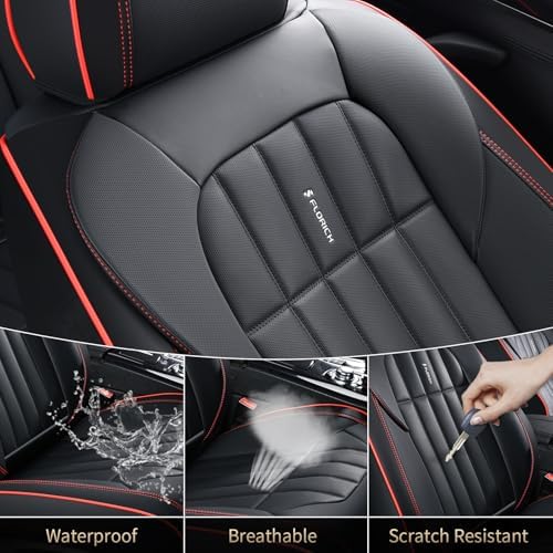 FLORICH Leather Seat Cover, Car Seat Covers Full Set, Waterproof Car Seat Protectors 5 Seats, Front and Rear Seat Covers for Cars, Automotive Seat Protector Fit for Most Cars Trucks - BlackRedLine - Image 6