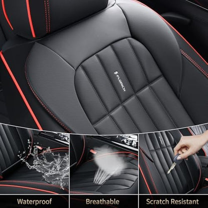 FLORICH Leather Seat Cover, Car Seat Covers Full Set, Waterproof Car Seat Protectors 5 Seats, Front and Rear Seat Covers for Cars, Automotive Seat Protector Fit for Most Cars Trucks - BlackRedLine - Image 6