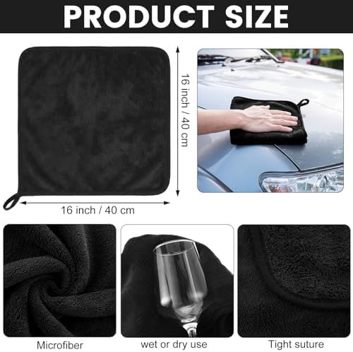 Tallew 60 Pcs Black Microfiber Towels: 16"x16" Microfiber Drying Towels Bulk Micro Fiber Car Cleaning Cloth for Cars Drying Washing Polishing Cleaning Household Supplies - Image 2