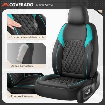 Coverado Front Seat Covers, Car Seat Covers for Cars, Waterproof Driver Seat Covers, Faux Leather Car Seat Cushion, Front Auto Seat Covers Luxury Car Seat Protector Universal Fit Most Cars, Black&Blue - Image 5
