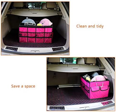 Car Trunk Organizer Collapsible Portable Multi Compartments Organizer with Non Slip Straps for SUV Truck Auto Vehicle Car Auto Minivan(Large without cover, Rose red) - Image 4