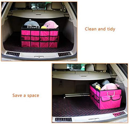 Car Trunk Organizer Collapsible Portable Multi Compartments Organizer with Non Slip Straps for SUV Truck Auto Vehicle Car Auto Minivan(Large without cover, Rose red) - Image 4