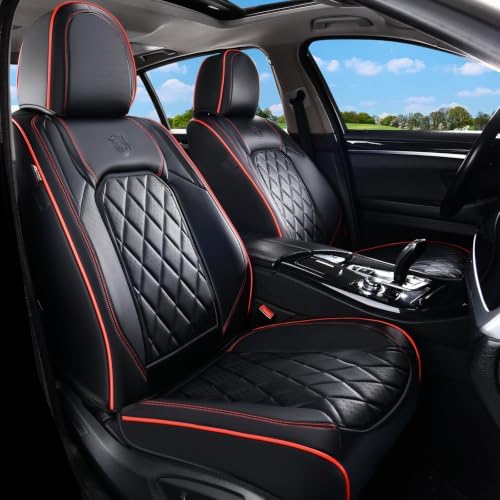Coverado Seat Covers, Car Seat Covers Front Seats, Black Red Line Car Seat Cover, Luxury Faux Leather Front Seat Covers, Seat Cushion, Waterproof Automotive Seat Covers Universal Fit Most Cars by COVERADOAUTO