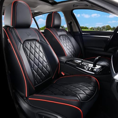 Coverado Seat Covers, Car Seat Covers Front Seats, Black Red Line Car Seat Cover, Luxury Faux Leather Front Seat Covers, Seat Cushion, Waterproof Automotive Seat Covers Universal Fit Most Cars by COVERADOAUTO