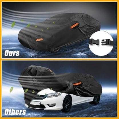 Universal Car Cover Waterproof All Weather 210D-PU, UV Sun Rain Protection, Fits for Sedan Length 178"-186", with Left Side Zipper, Black - Image 5