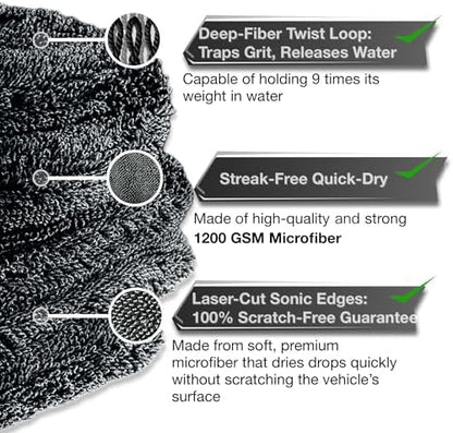 DRYZO Microfiber Towel for Drying Cars - 24"x36" Jumbo Size, 1200 GSM Ultra-Thick, Scratch-Free & Super Absorbent, Zero-Lint Cloth for Car, Truck & SUV Pro Detailing - Dries Entire Vehicle in One Pass - Image 4