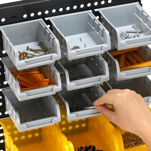 30-Bin Wall Mounted Storage Bins Kit, Tool Organizer Rack, Garage Hardware Organizer, Parts Storage Bins, DIY Combination 4 Set (Grey & Orange & Yellow Type) - Image 7