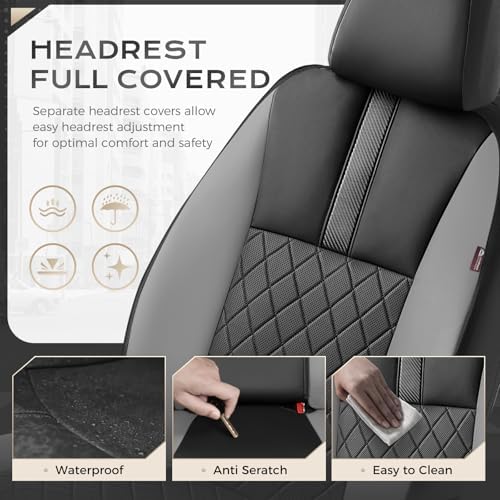 Coverado Car Seat Covers Full Set, Automotive Leather Seat Covers for Car，Universal Fit Front Back Seat Cover, Non-Slip Waterproof Breathable Car Seat Protector - Image 5