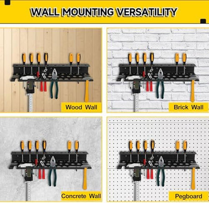 Metal Screwdriver Organizer, 15.75inch Utility Wall Mount Tool Organizer for Screwdrivers Pliers Holder with 35 Holes, Hand Tool Storage Rack for Workbench, Garage, Warehouse (Black, 2 Layers) - Image 5