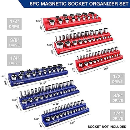 WORKPRO Magnetic Socket Organizer Set, 6-Piece Metric SAE Socket Holder Set - Image 3